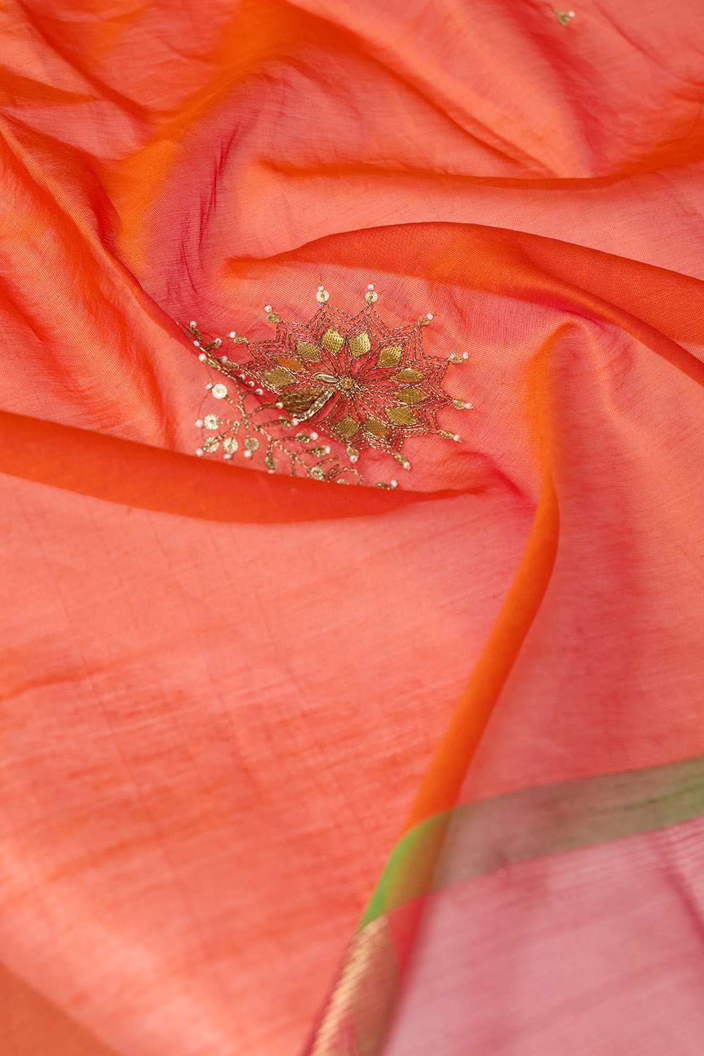 Orange Maheshwari Pure Silk Cotton Gotta Patti Saree image number null
