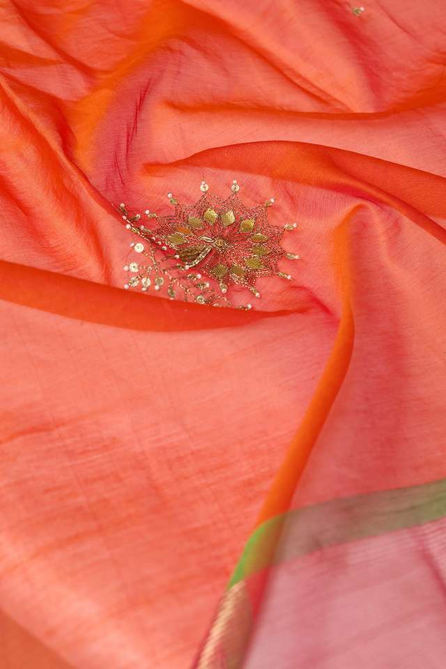Orange Maheshwari Pure Silk Cotton Gotta Patti Saree thumbnail image number null