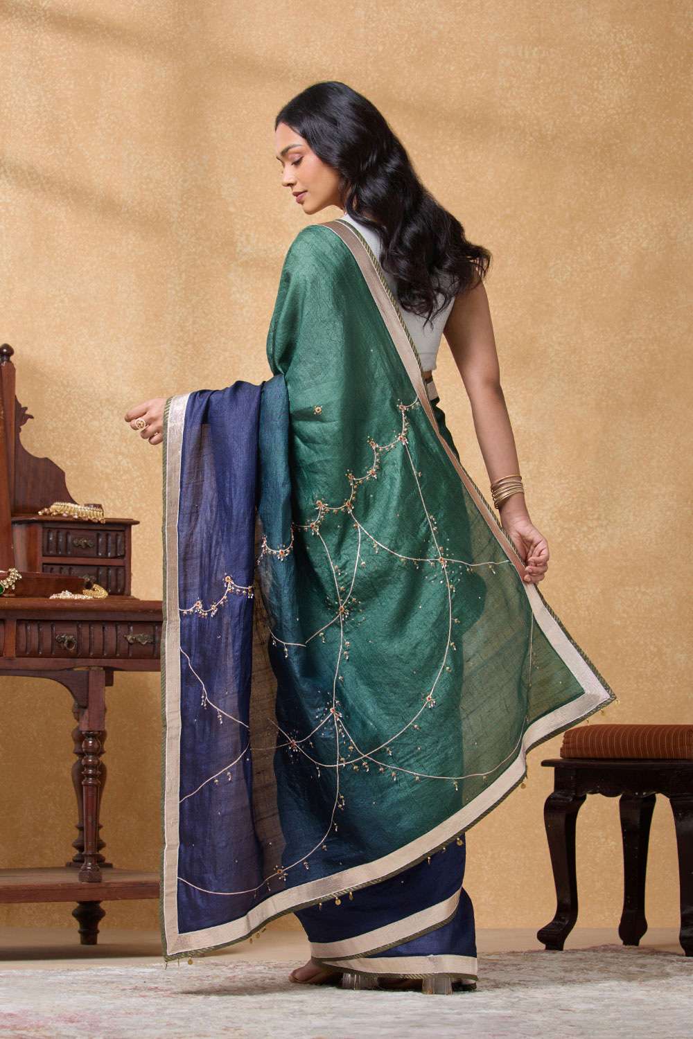 Multi Pure Tussar Silk Embroidered Saree image number null