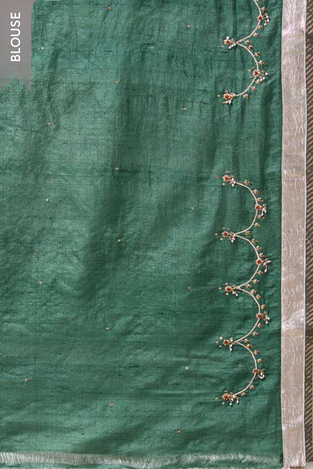 Multi Pure Tussar Silk Embroidered Saree thumbnail image number null