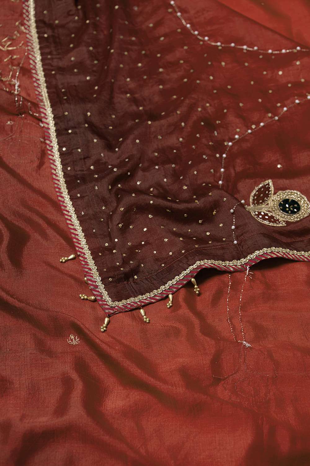 Red Pure Silk Embroidered Saree image number null