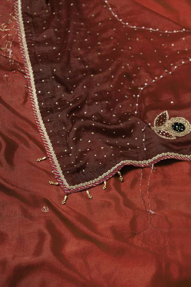 Red Pure Silk Embroidered Saree thumbnail image number null