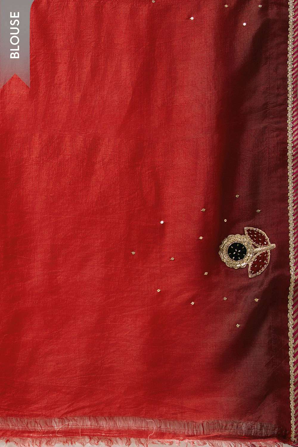 Red Pure Silk Embroidered Saree image number null