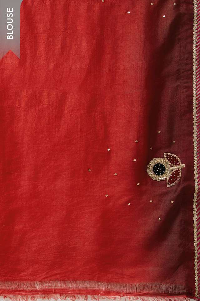 Red Pure Silk Embroidered Saree thumbnail image number null
