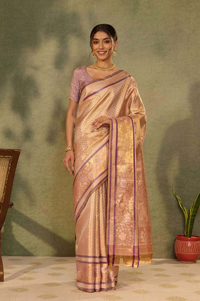 Light Pink Pure Silk Tissue Woven Kanjivaram Saree thumbnail image number null