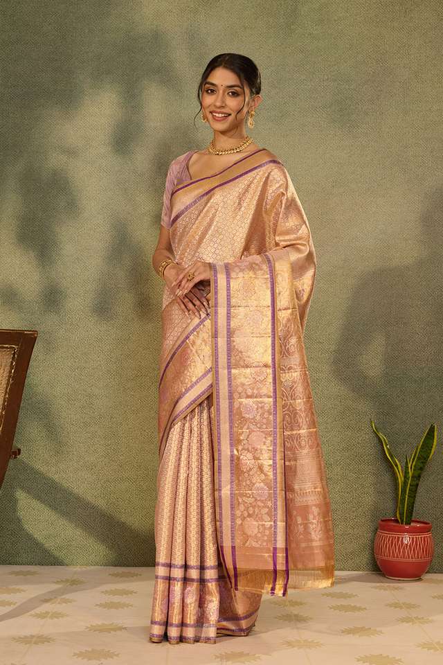 Light Pink Pure Silk Tissue Woven Kanjivaram Saree thumbnail image number null