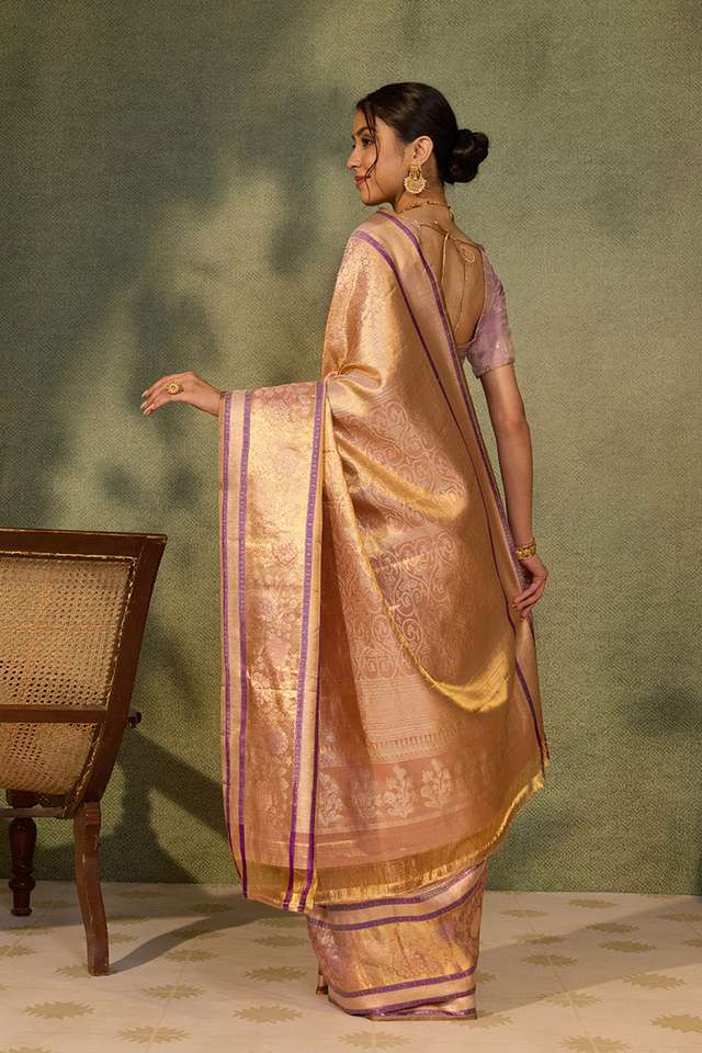 Light Pink Pure Silk Tissue Woven Kanjivaram Saree thumbnail image number null