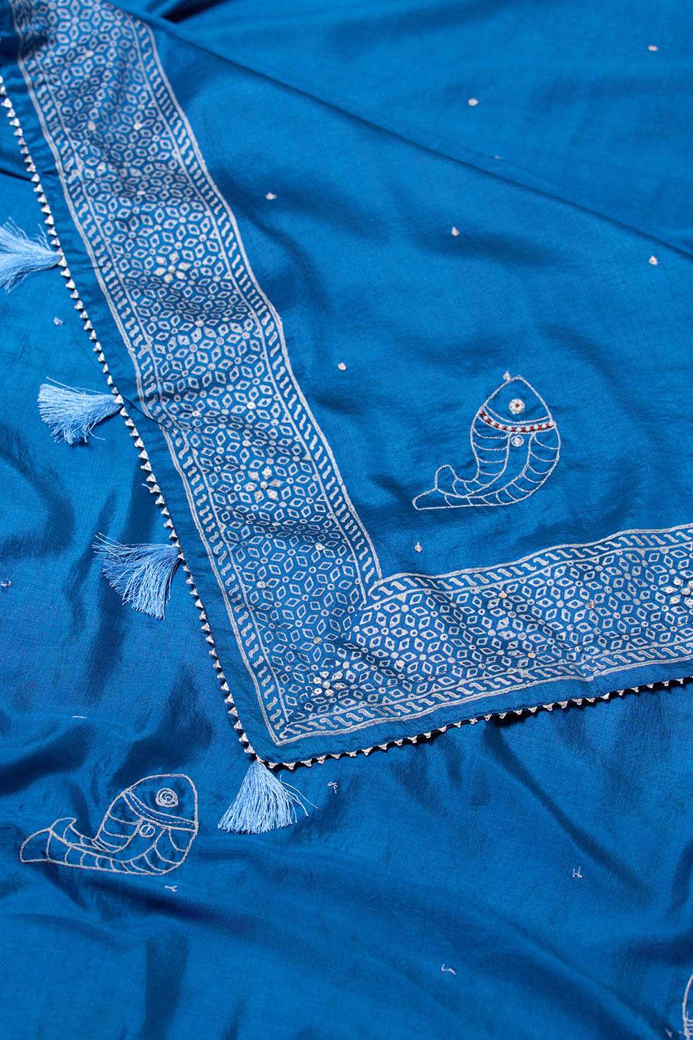 Blue Pure Silk Printed Embroidery Saree image number null