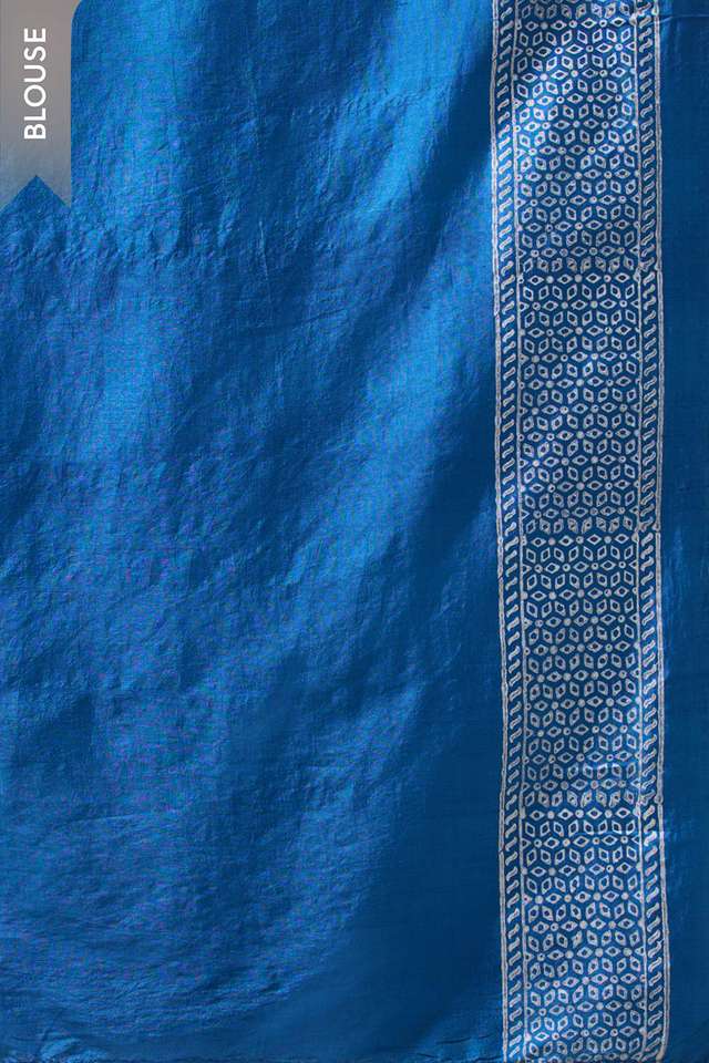 Blue Pure Silk Printed Embroidery Saree thumbnail image number null