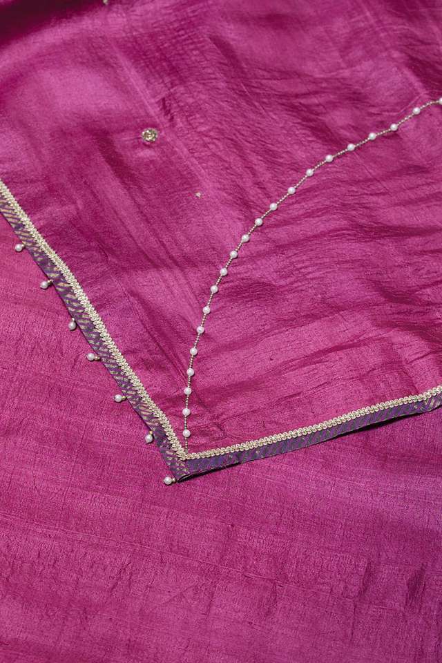 Purple Pure Tussar Silk Embroidered Saree thumbnail image number null