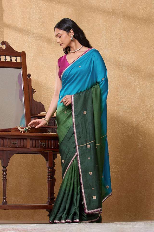 Green Pure Silk Embroidered Saree image number