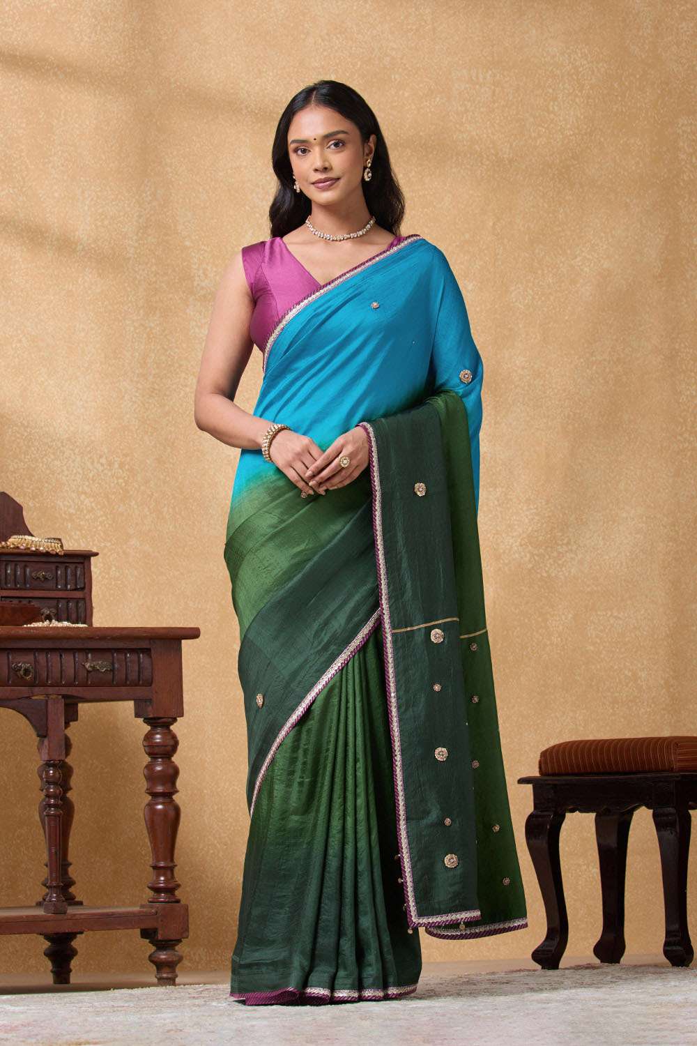 Green Pure Silk Embroidered Saree image number null