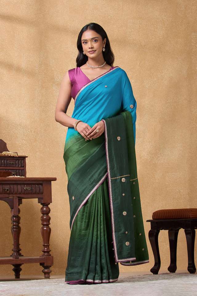 Green Pure Silk Embroidered Saree thumbnail image number null