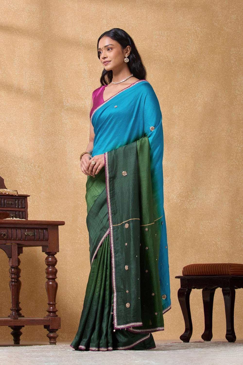 Green Pure Silk Embroidered Saree image number null
