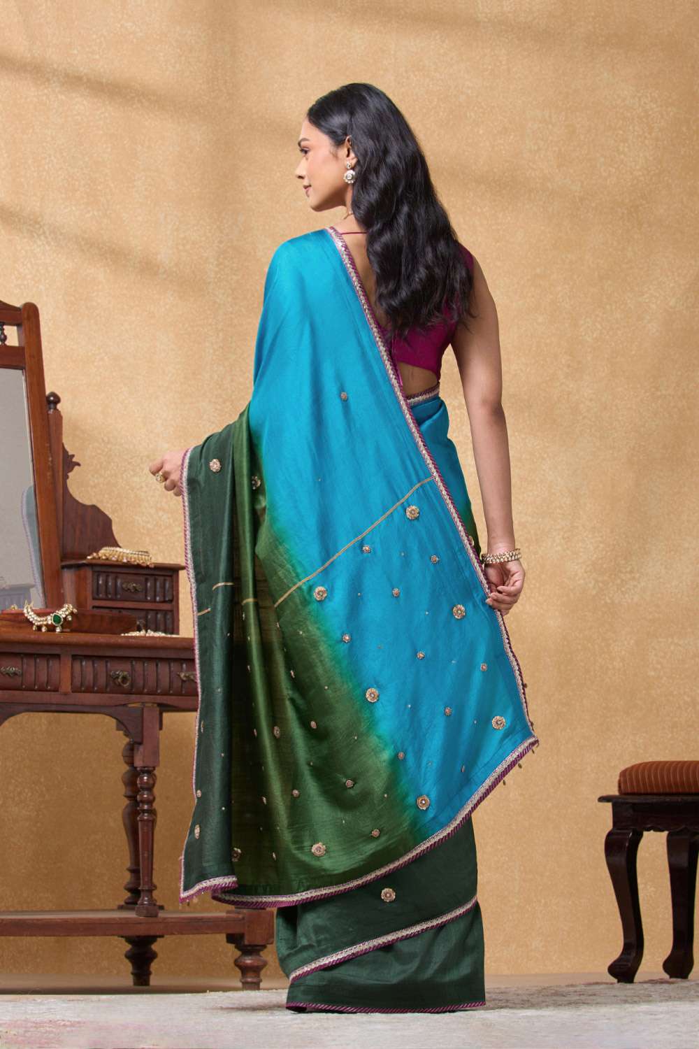 Green Pure Silk Embroidered Saree image number null