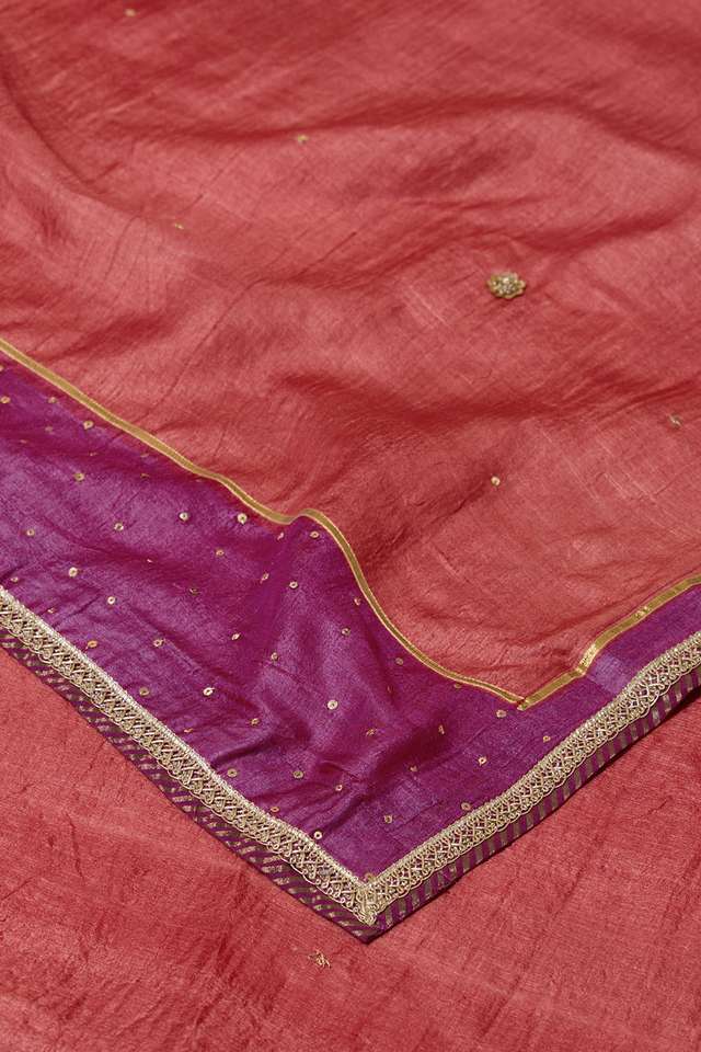 Red Pure Tussar Silk Embroidered Saree thumbnail image number null
