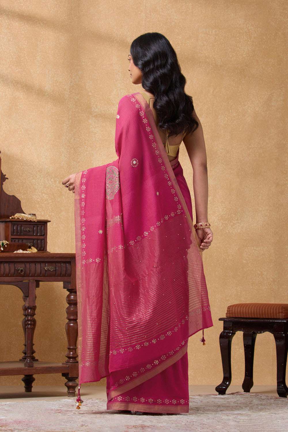 Pink Pure Cotton Printed Embroidery Saree image number null