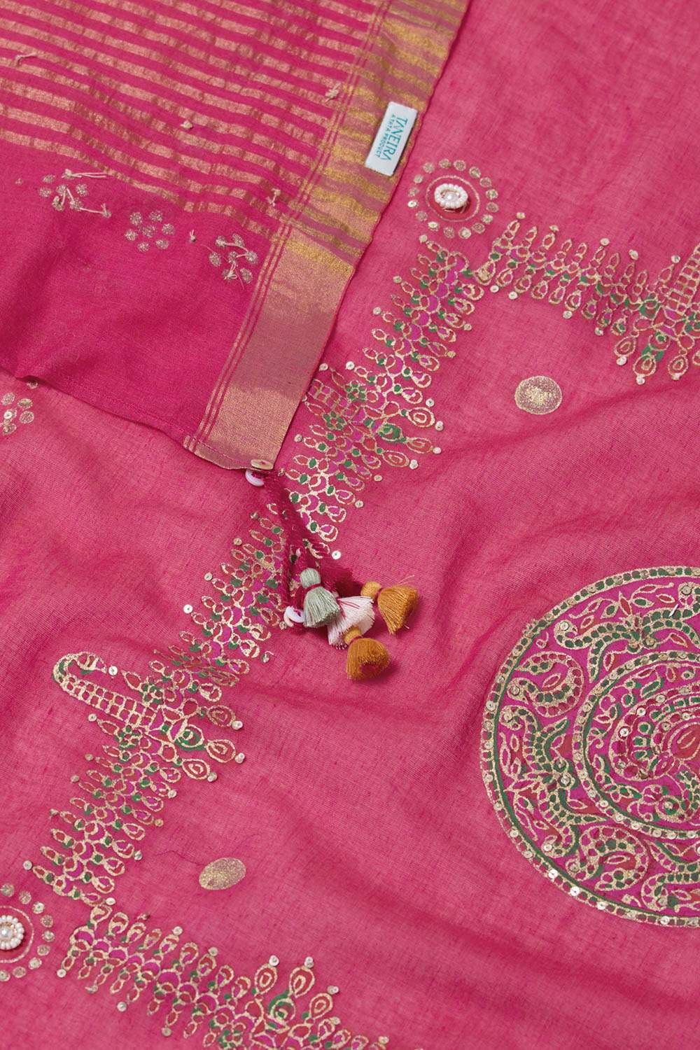 Pink Pure Cotton Printed Embroidery Saree image number null