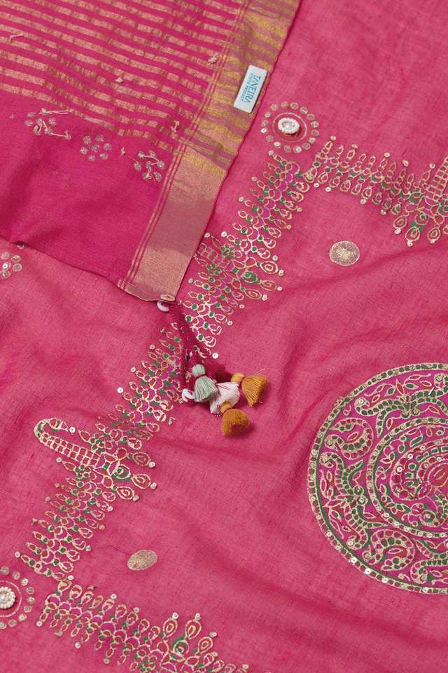 Pink Pure Cotton Printed Embroidery Saree thumbnail image number null
