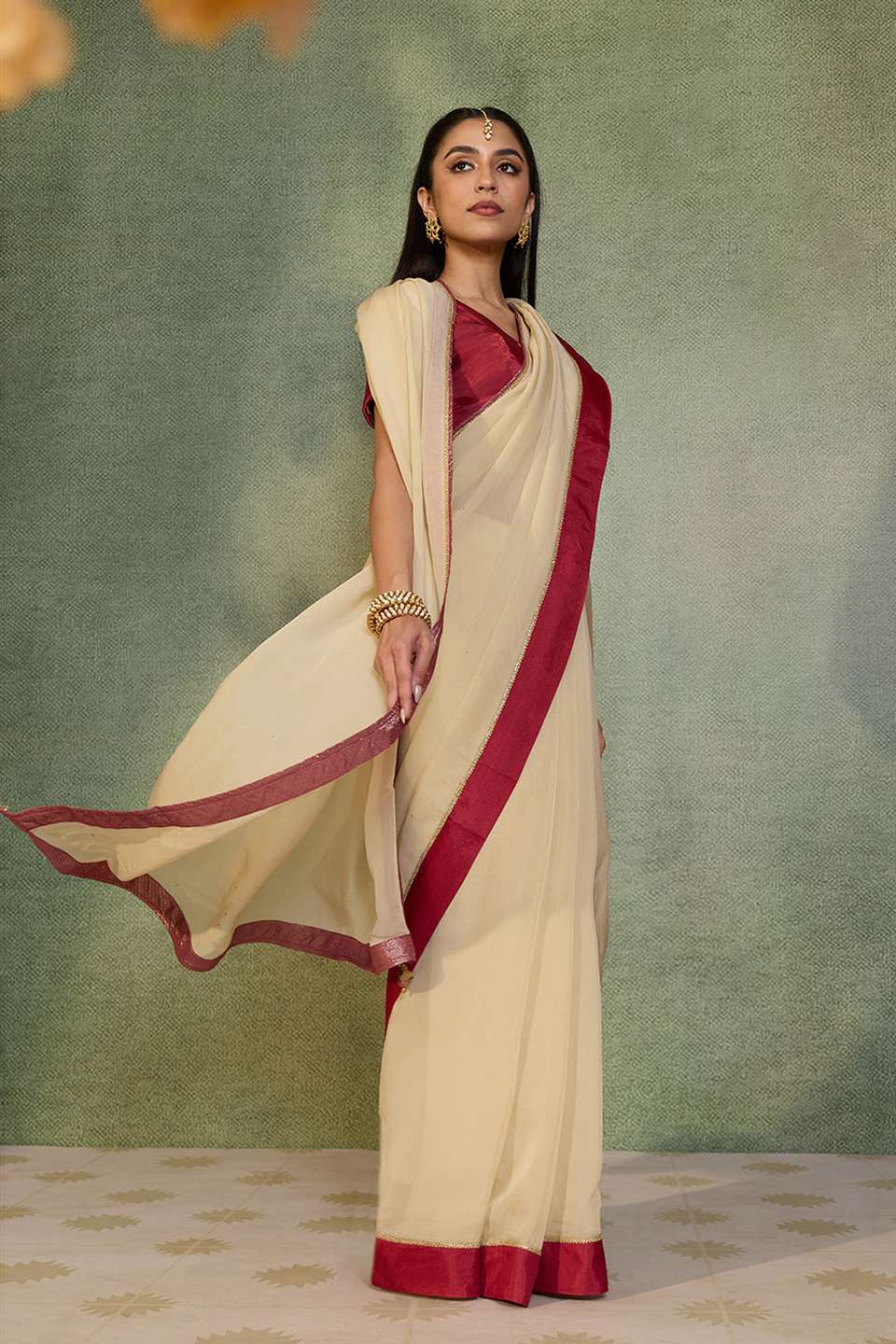 Off White Woven Viscose Organza Saree