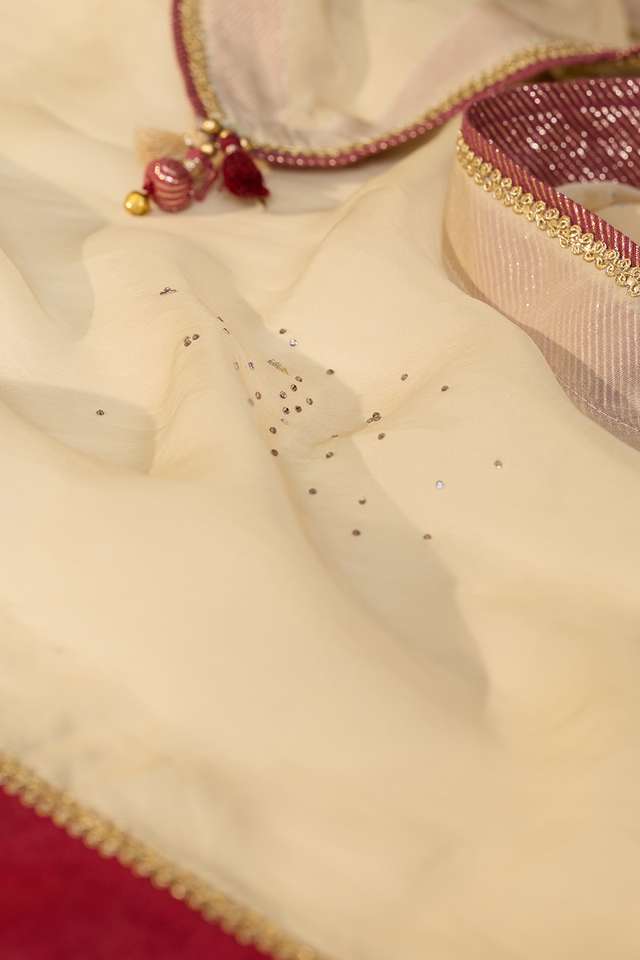 Off White Woven Viscose Organza Saree thumbnail image number null