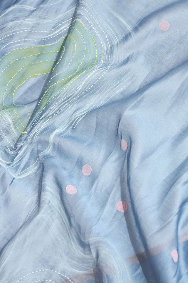Light Blue Hand Painted Pure Silk Cotton Saree thumbnail image number null