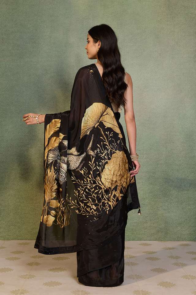 Black Embroidered Viscose Organza Saree thumbnail image number null
