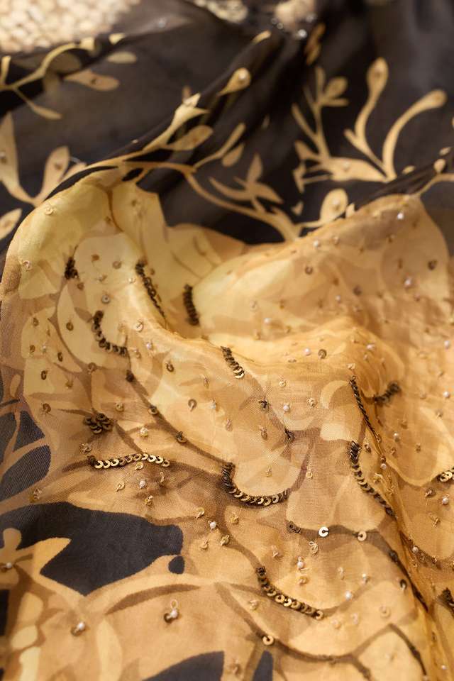 Black Embroidered Viscose Organza Saree thumbnail image number null