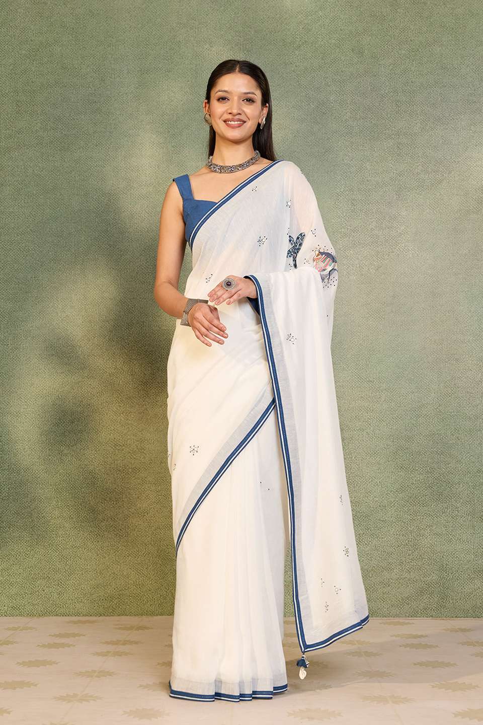 White Embroidered Pure Viscose Saree
