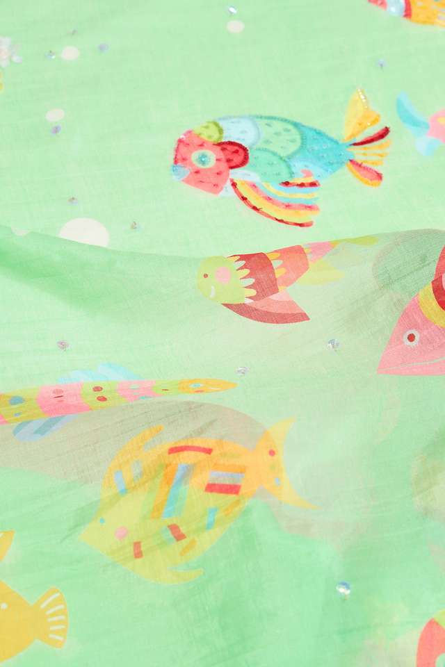 Green Pure Silk Cotton Printed Embroidery Saree thumbnail image number null
