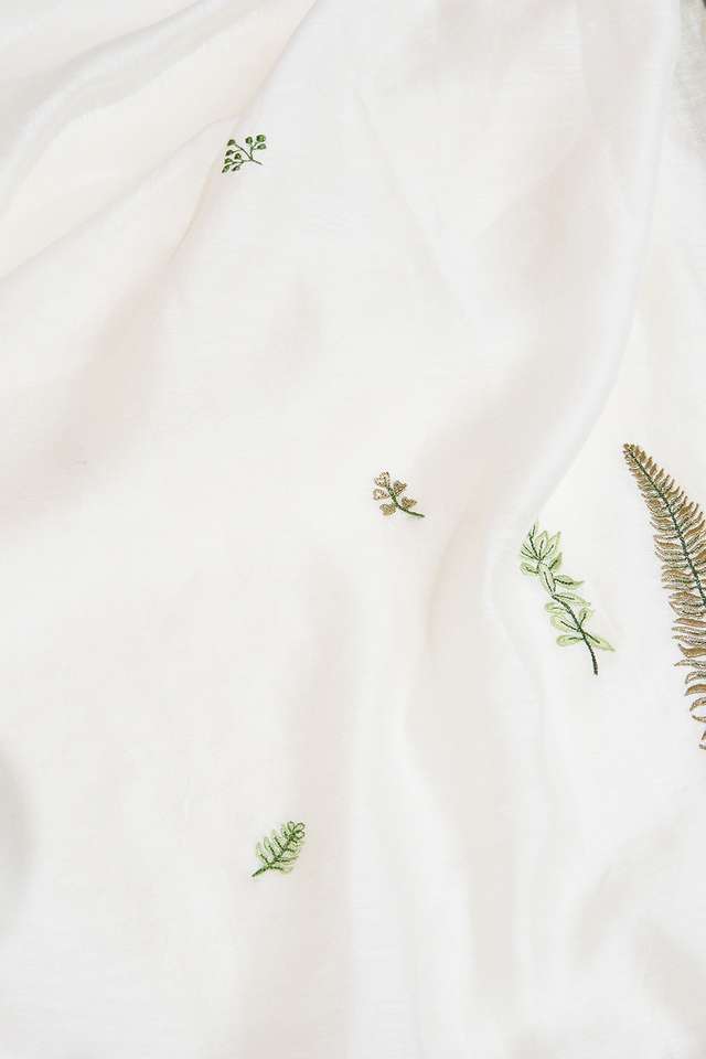 Off White Pure Silk Linen Embroidered Saree thumbnail image number null