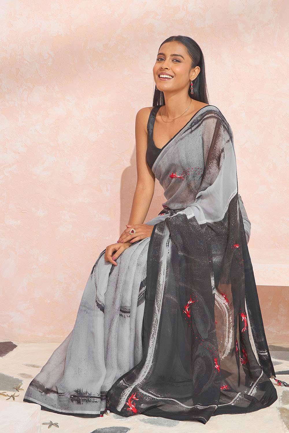 Grey Digital Printed Viscose Organza Saree image number null