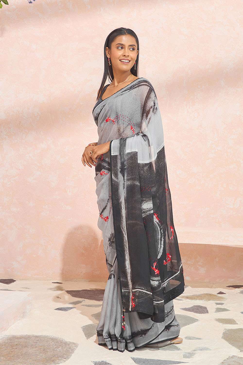 Grey Digital Printed Viscose Organza Saree image number null