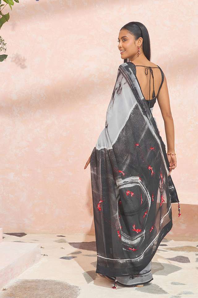 Grey Digital Printed Viscose Organza Saree thumbnail image number null