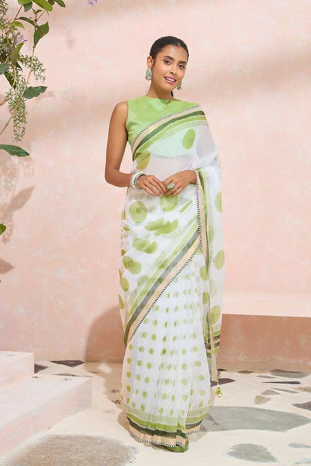 Off White Rajasthan Printed Sanganeri Pure Cotton Kota Saree thumbnail image number null