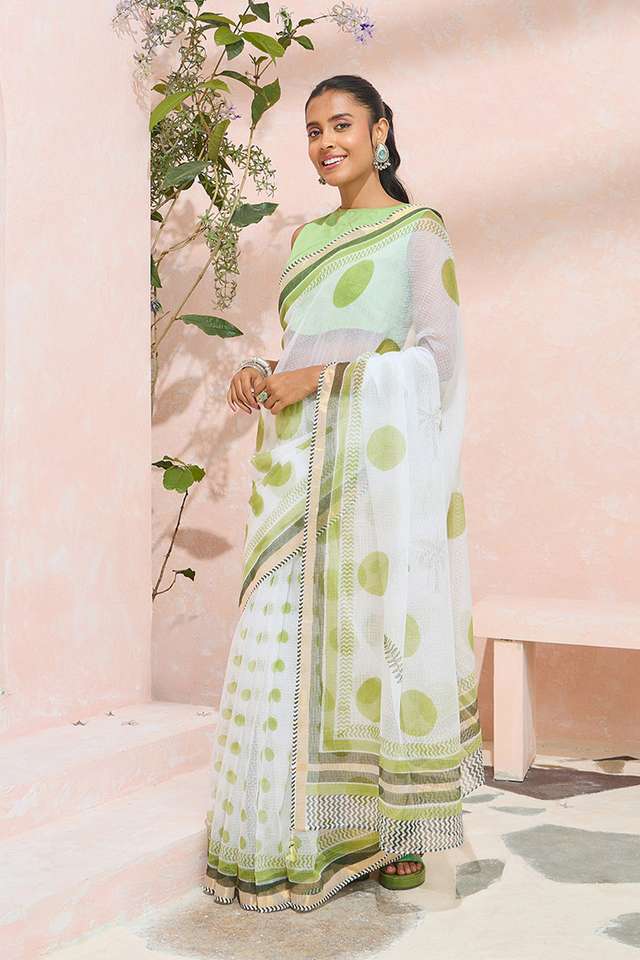 Off White Rajasthan Printed Sanganeri Pure Cotton Kota Saree thumbnail image number null