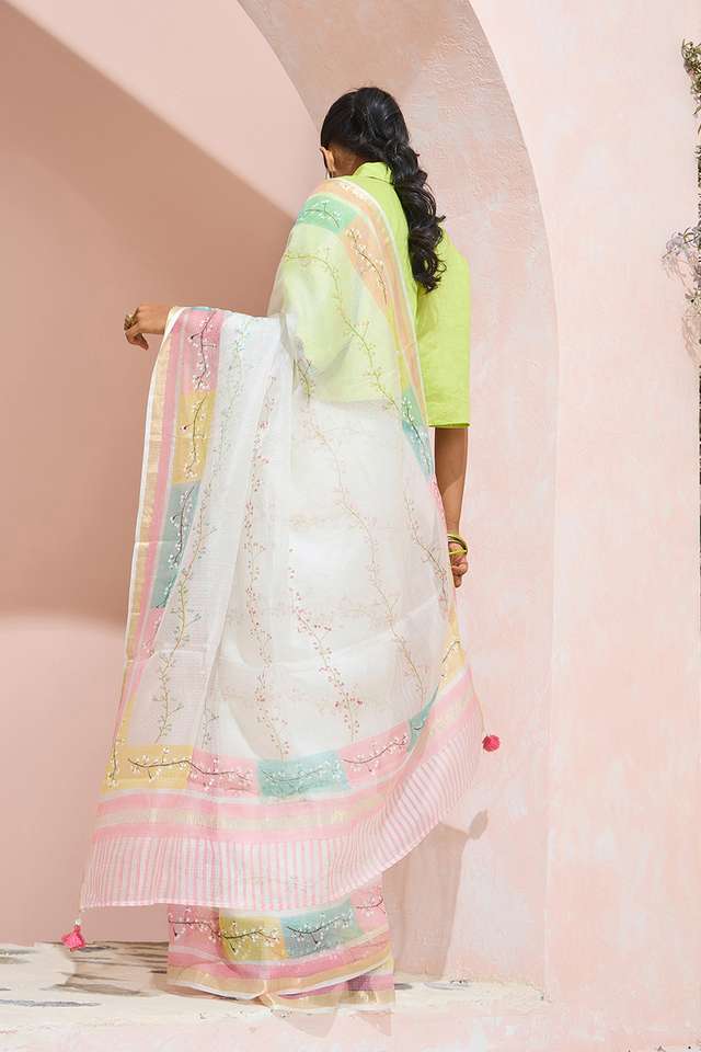 Off White Rajasthan Pure Silk Kota Printed Sanganeri Saree thumbnail image number null