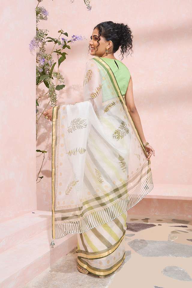 Off White Rajasthan Pure Silk Kota Printed Sanganeri Saree thumbnail image number null