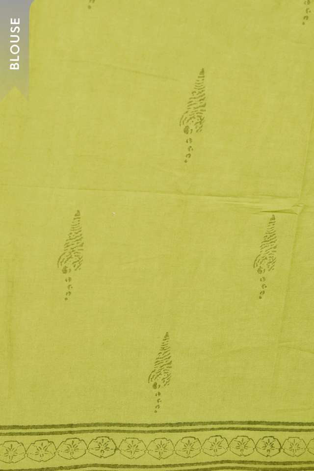 Light Green Pure Cotton Mulmul Block Printed Bengal Saree thumbnail image number null