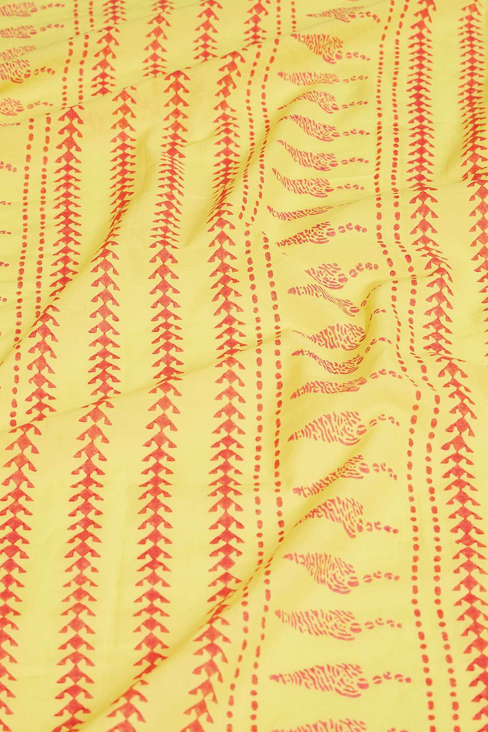 Yellow Pure Cotton Mulmul Block Printed Bengal Saree image number null