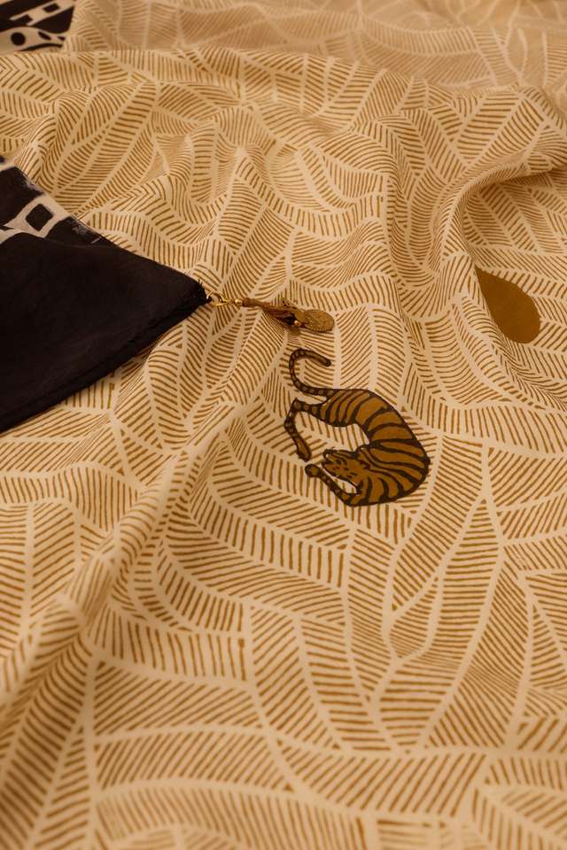 Beige Bagru Viscose Bagru Block Printed Saree thumbnail image number null