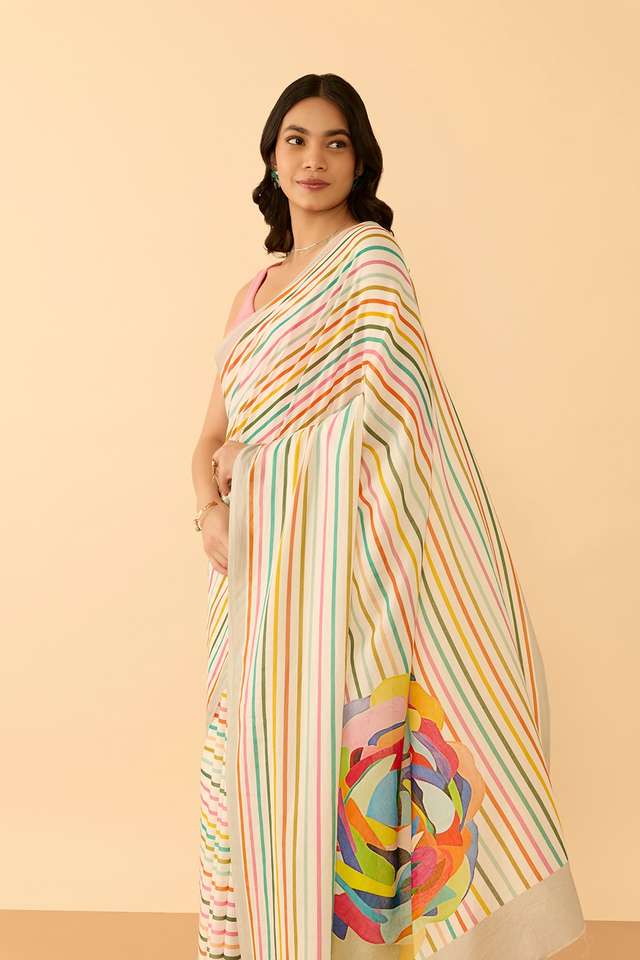 Off White Printed Pure Cotton Saree image number