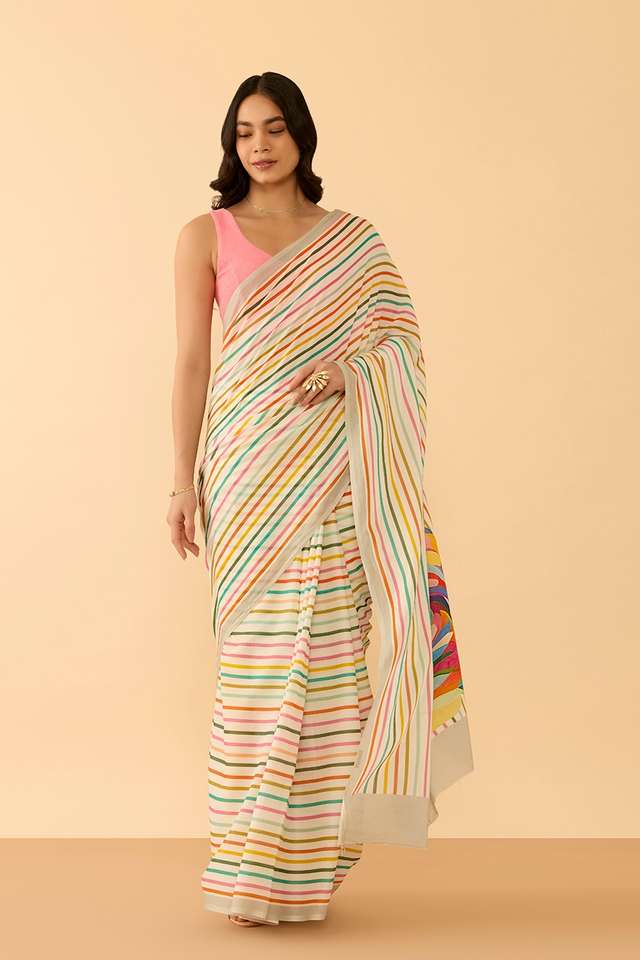 Off White Printed Pure Cotton Saree thumbnail image number null