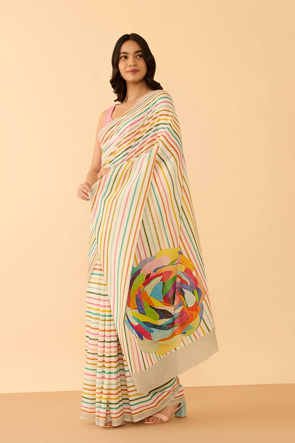 Off White Printed Pure Cotton Saree image number null