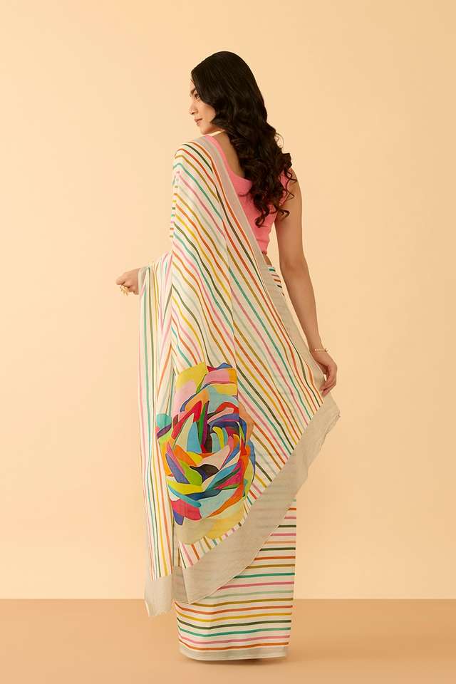 Off White Printed Pure Cotton Saree thumbnail image number null