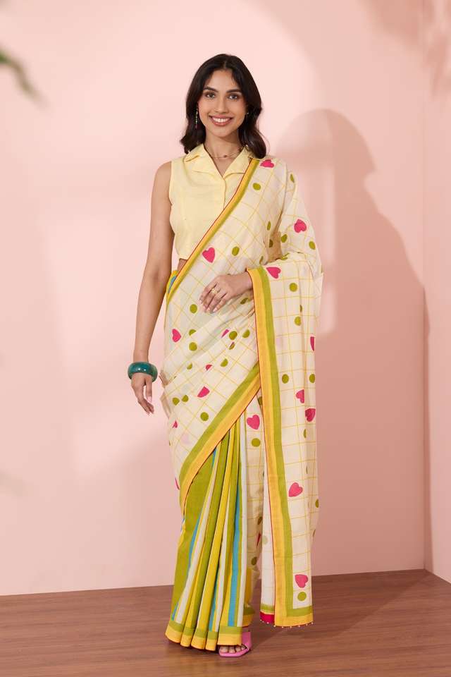 Off White Screen Printed Bengal Pure Cotton Saree thumbnail image number null