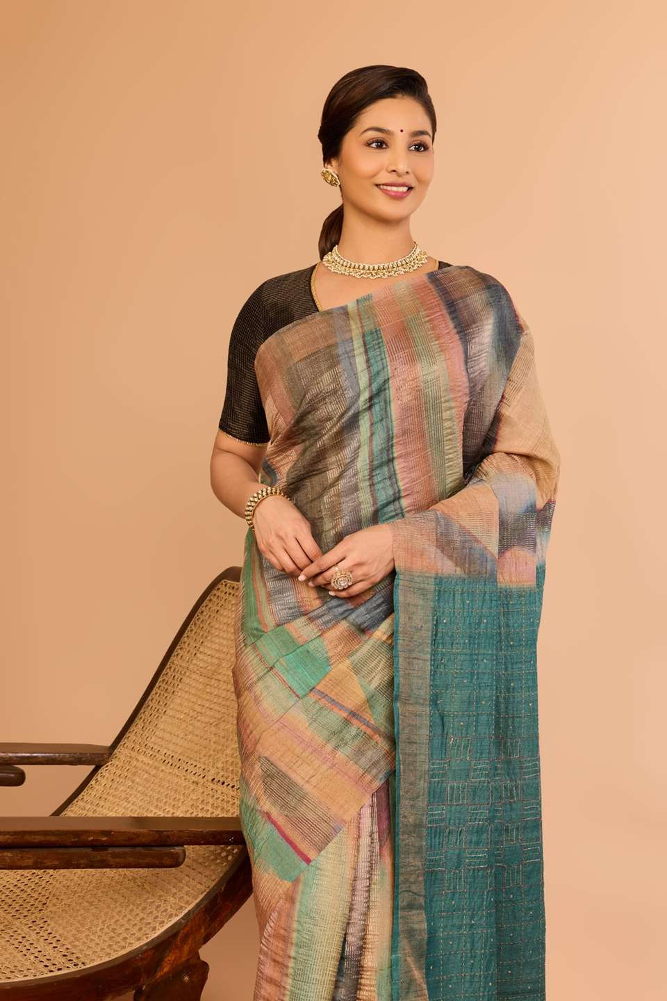 Multicolor Tussar Embroidered Saree