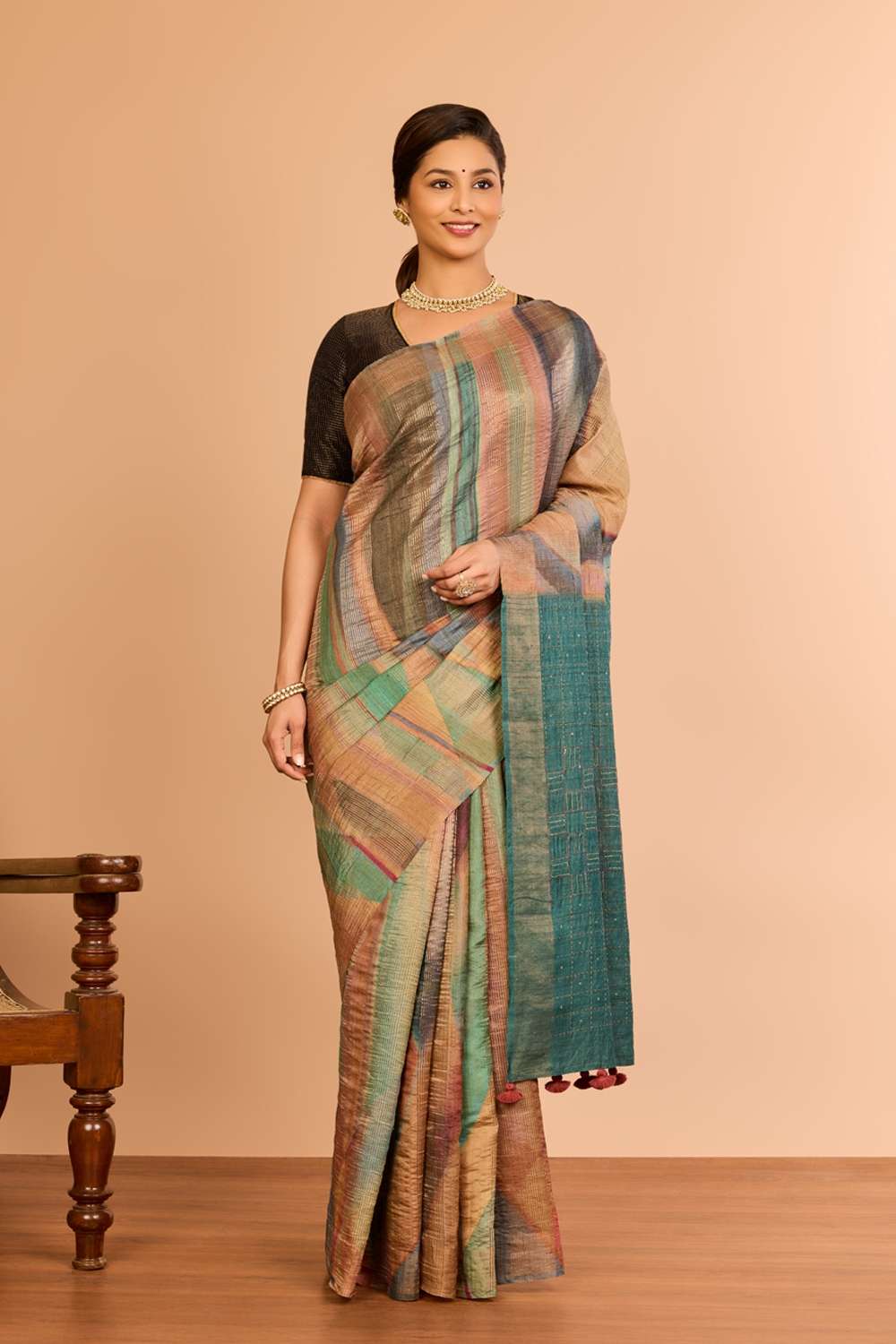 Multicolor Tussar Embroidered Saree image number null