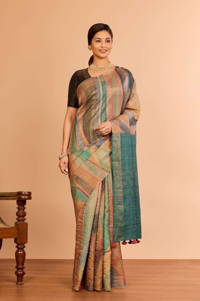 Multicolor Tussar Embroidered Saree thumbnail image number null