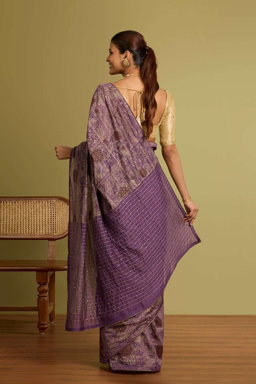 Violet Silk Modal Printed Embroidery Saree image number null
